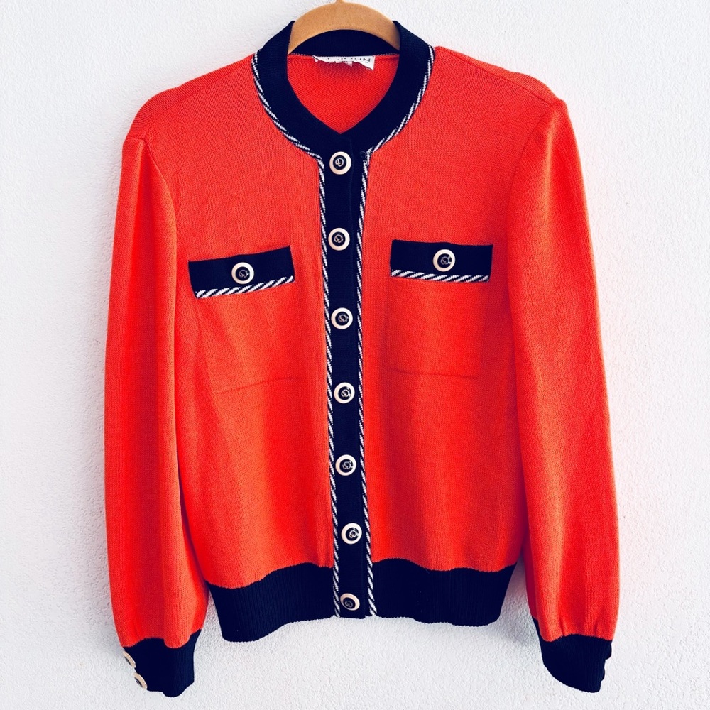 St. John Vibrant Orange and Black Cardigan size P